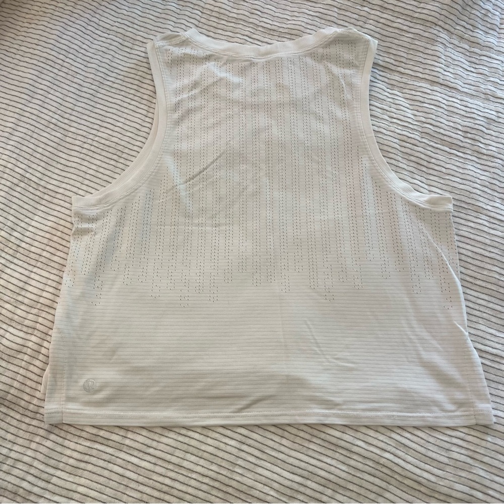 White Perforated Lululemon Cropped Tank xsmall 2